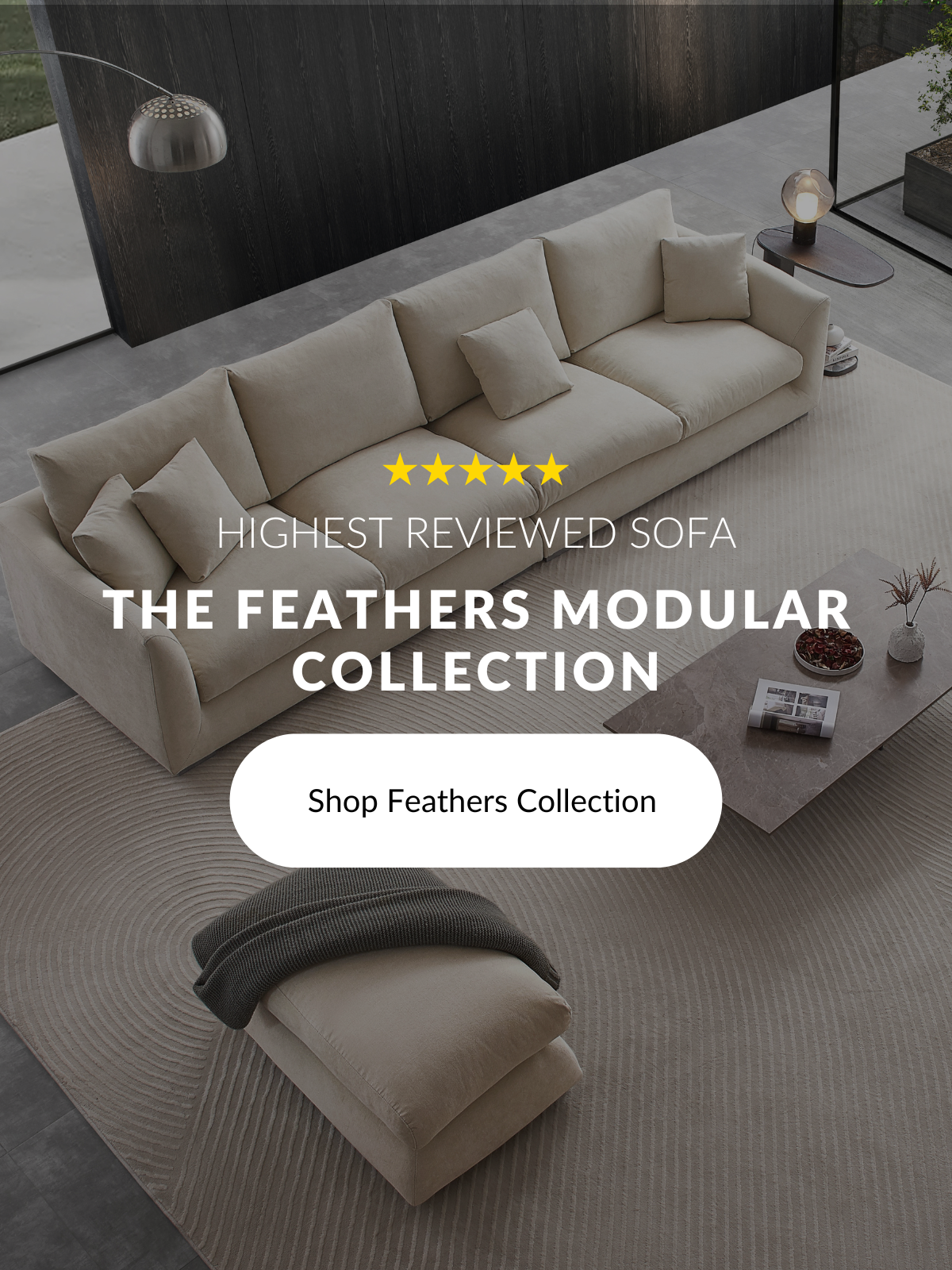 feathers sofa with chaise in large living room concept with a pit room concept
