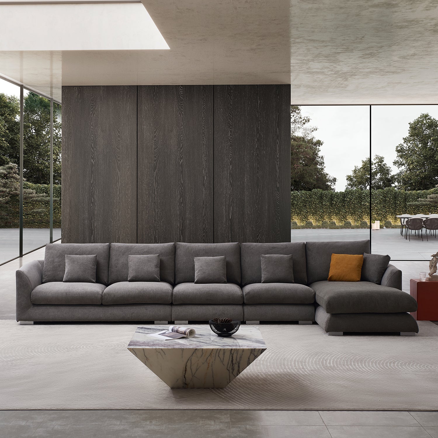 Feathers Sectional Sofa Mario Capasa Grey 170 inch Facing Right