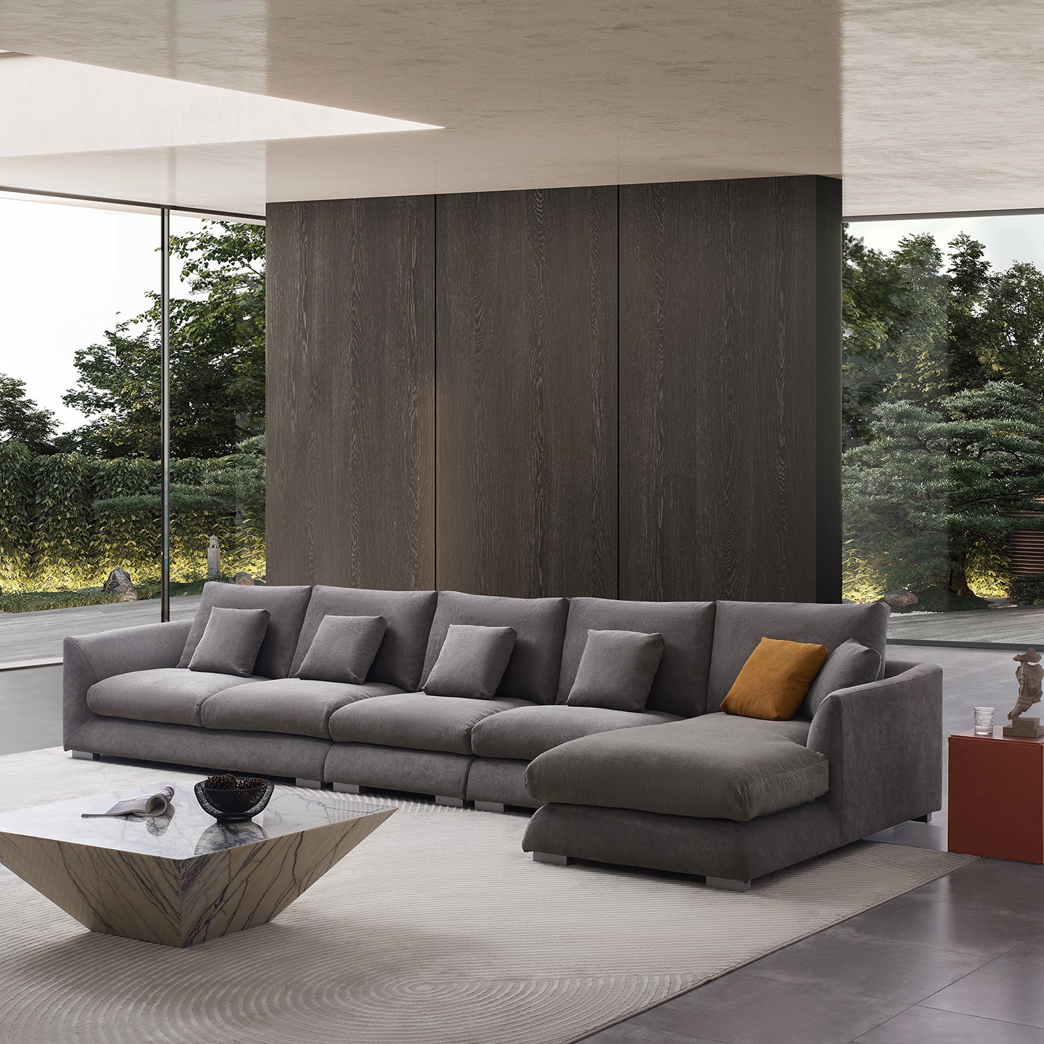 Feathers Sectional Sofa Mario Capasa Grey 170 inch Facing Right
