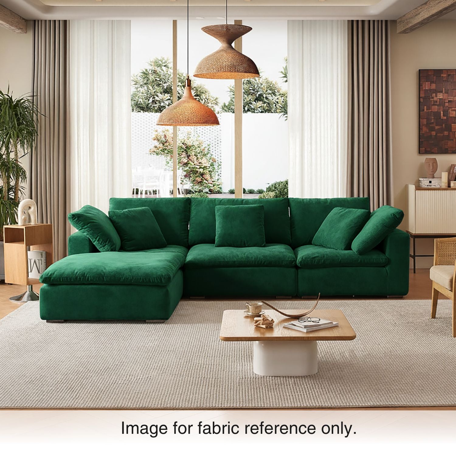 Green velvet sectional sofa with soft, tactile upholstery and modular seating, part of the Tivoli Velvet Couch Collection by Mario Capasa.