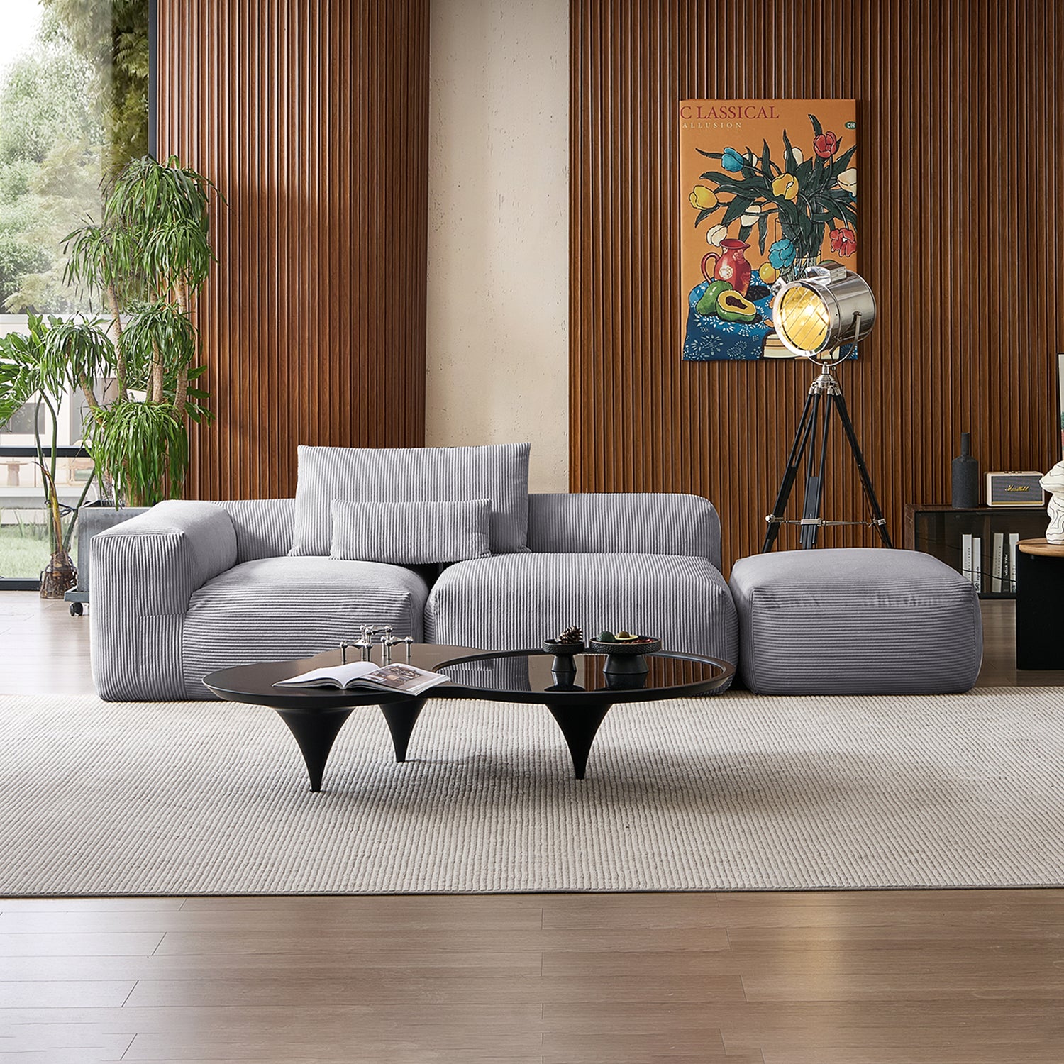 Mellow Half-Closed Sectional with Ottoman
