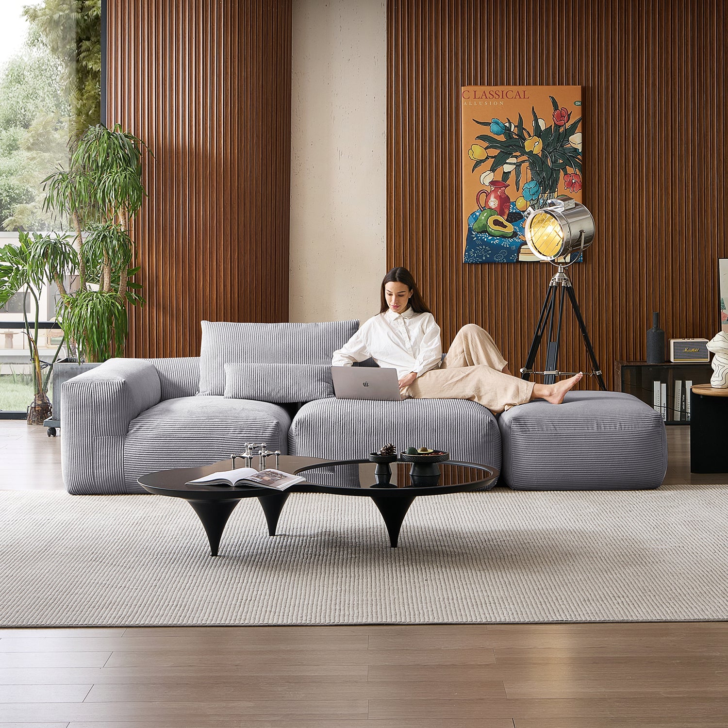 Mellow Half-Closed Sectional with Ottoman