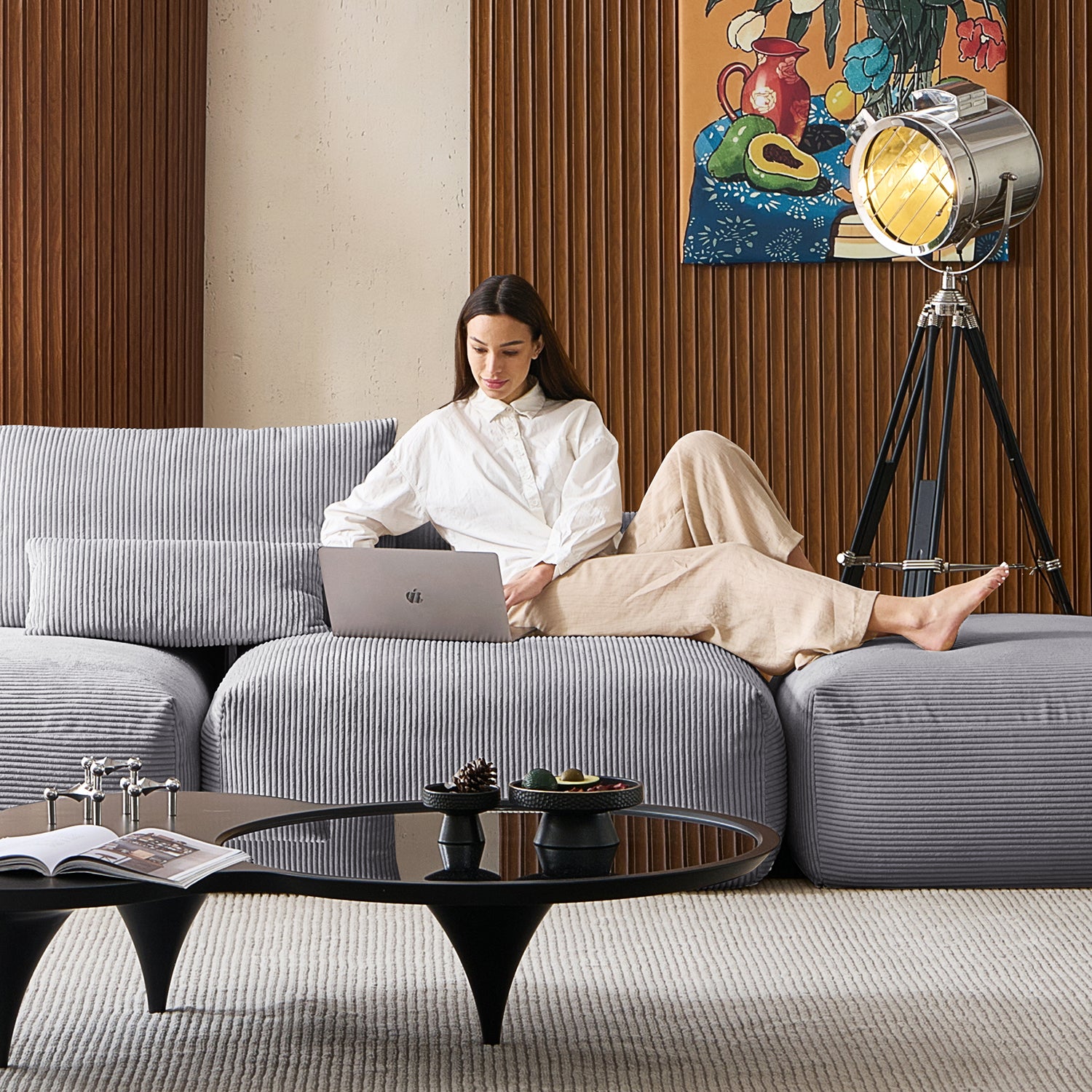 Mellow Half-Closed Sectional with Ottoman
