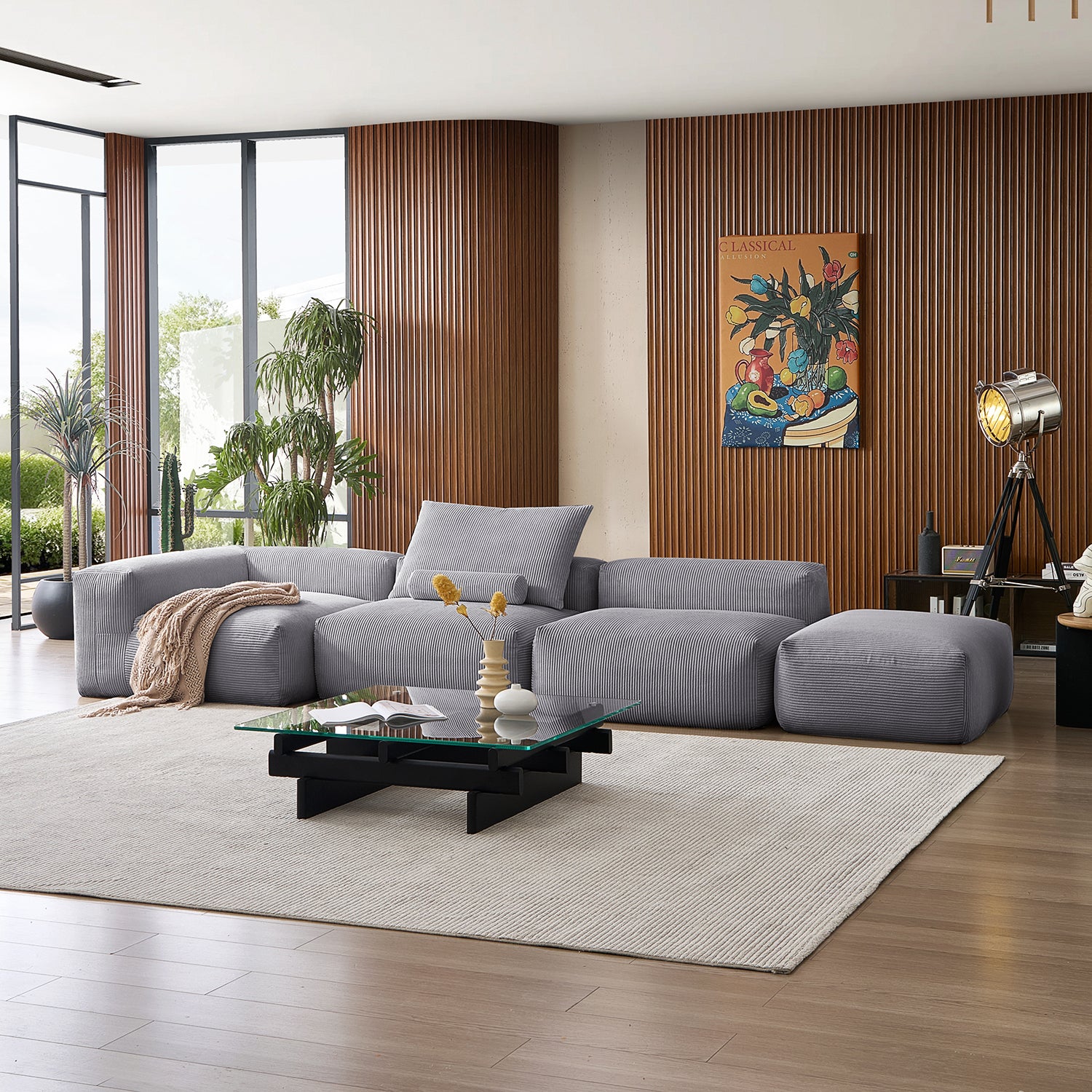 Mellow Half-Closed Sectional with Ottoman
