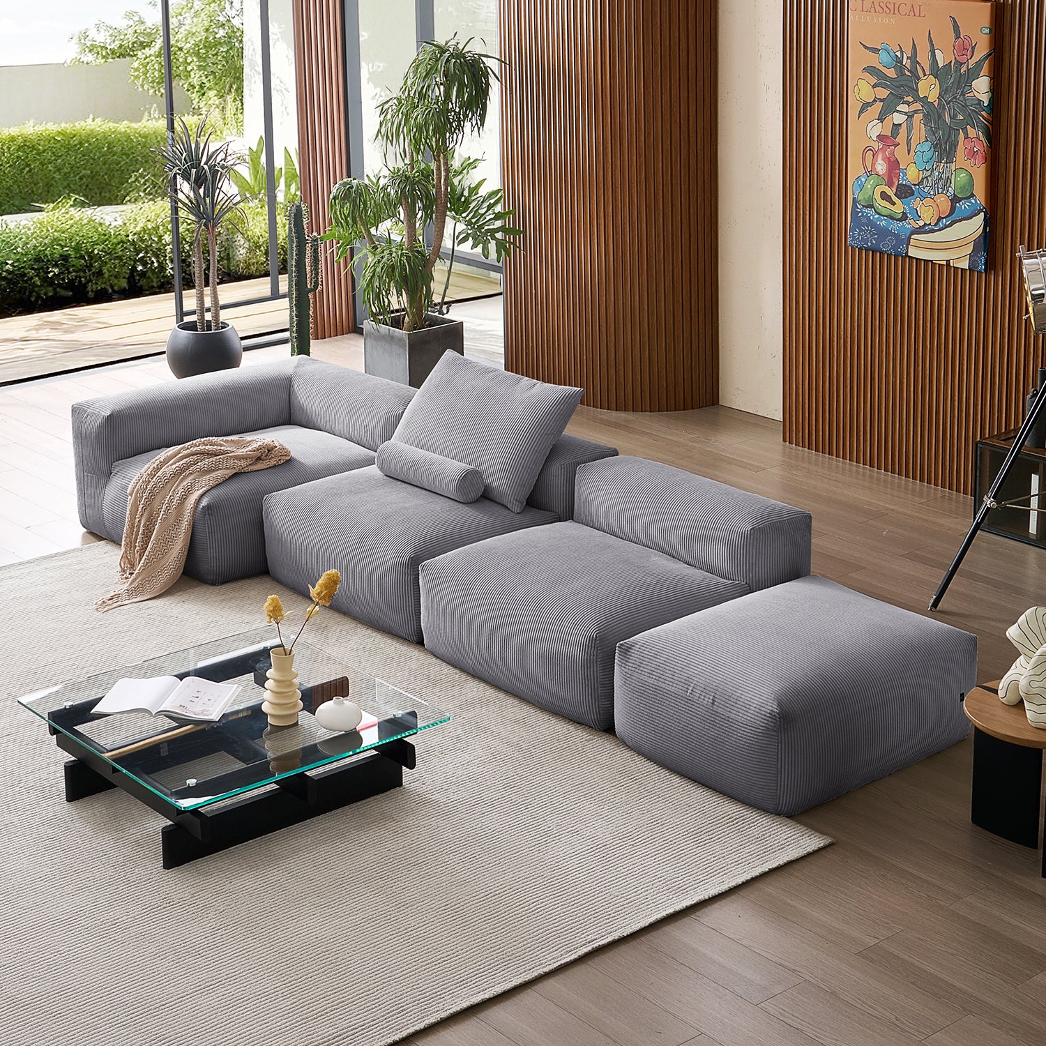 Mellow Half-Closed Sectional with Ottoman