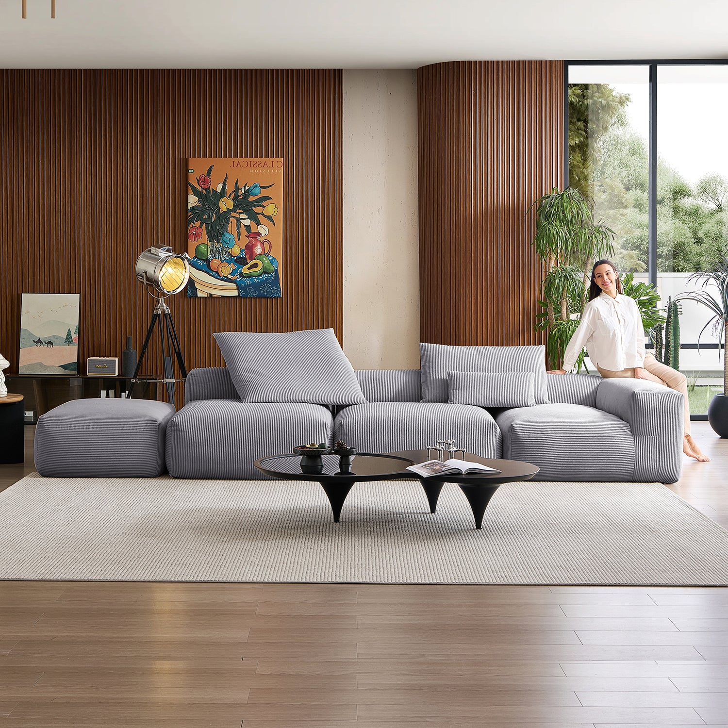 Mellow Half-Closed Sectional with Ottoman