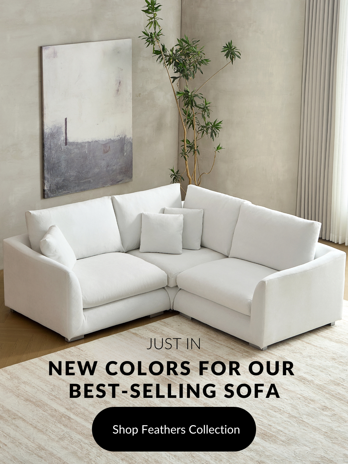White corner cloud couch by Mario Capasa in a beige modern living room.