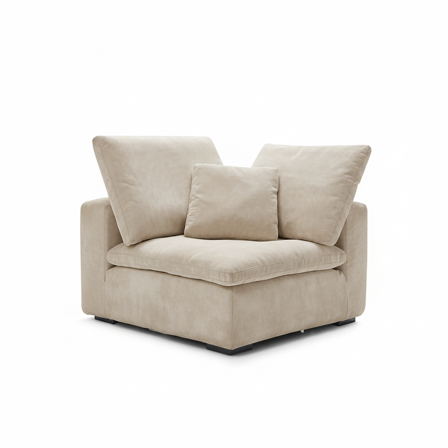 Beige armchair with cushions on a white background