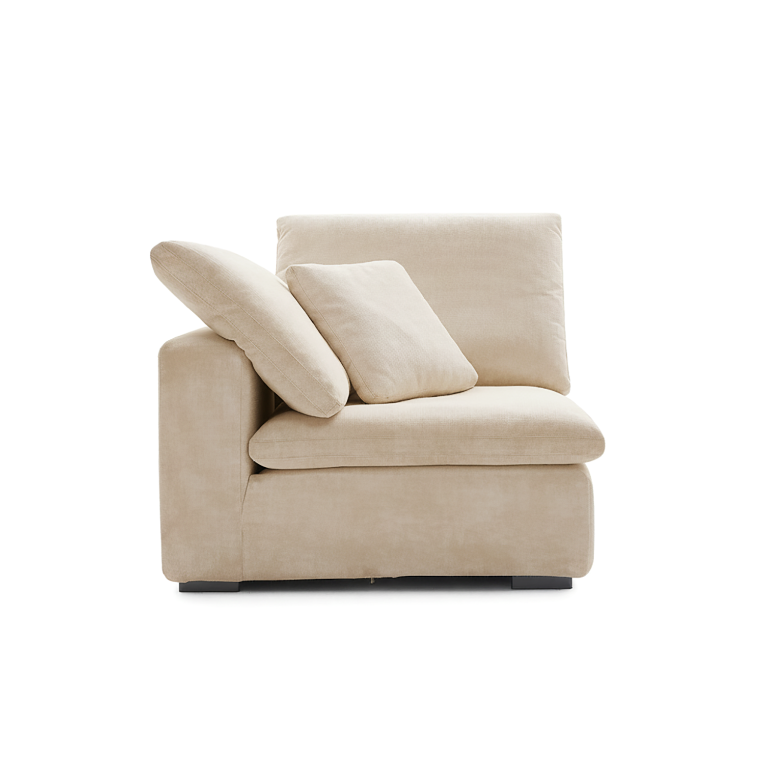 Beige armchair with cushions on a white background