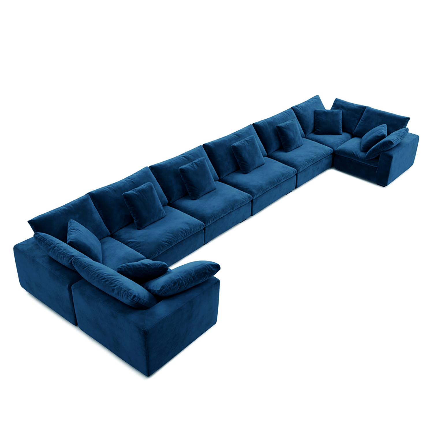 Contemporary performance velvet sofa in blue, built for modern living room furniture.