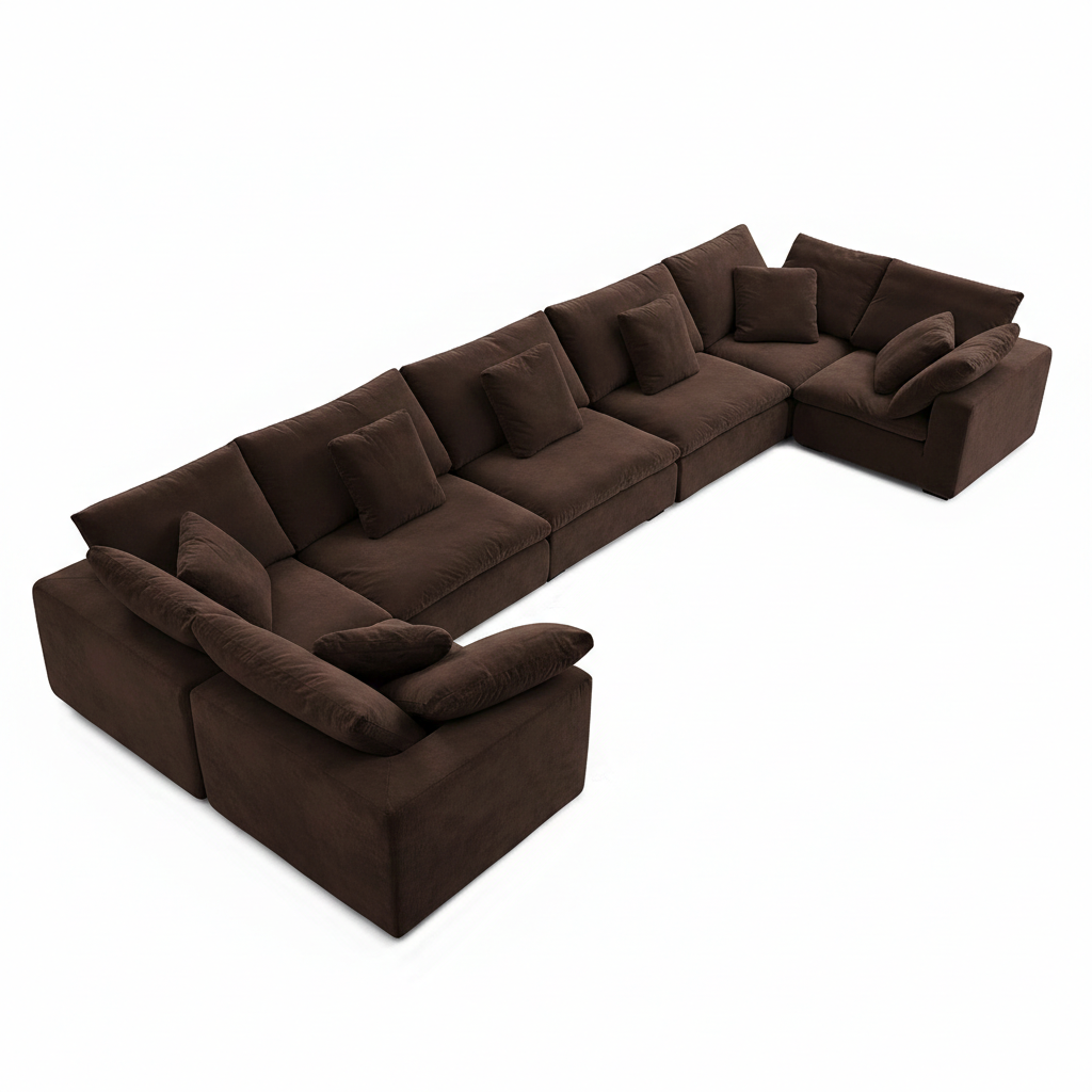 Modular velvet slip covers for sofas in brown palette, crafted for home furniture.
