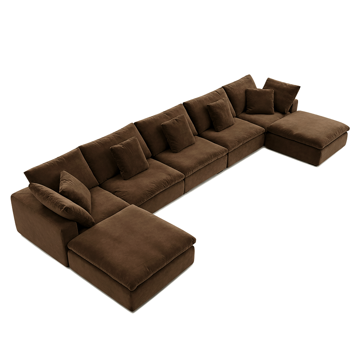 Soft mocha velvet sofa with refillable cushions, designed for elevated modern home furniture.
