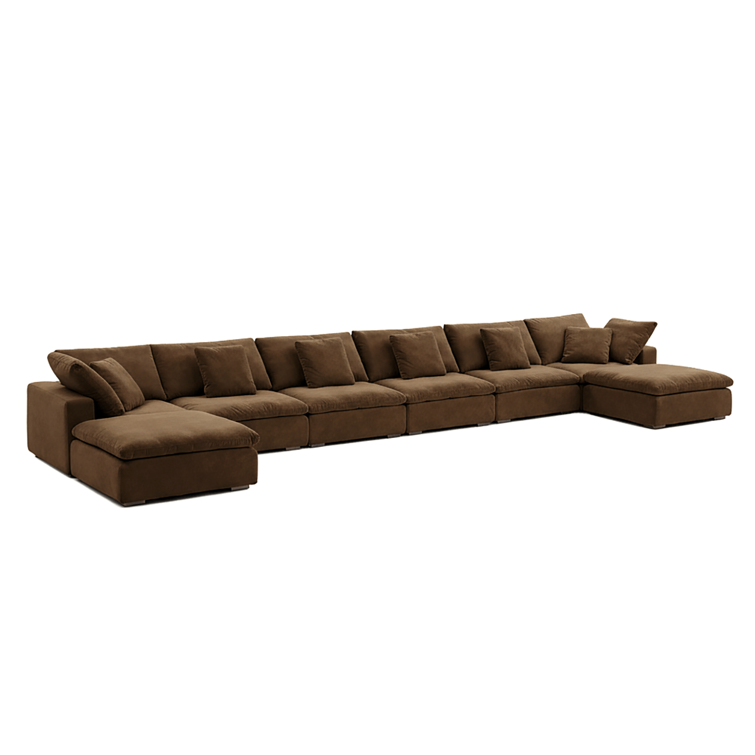 Textured espresso velvet sectional with cloud-like softness, part of modern home furniture.