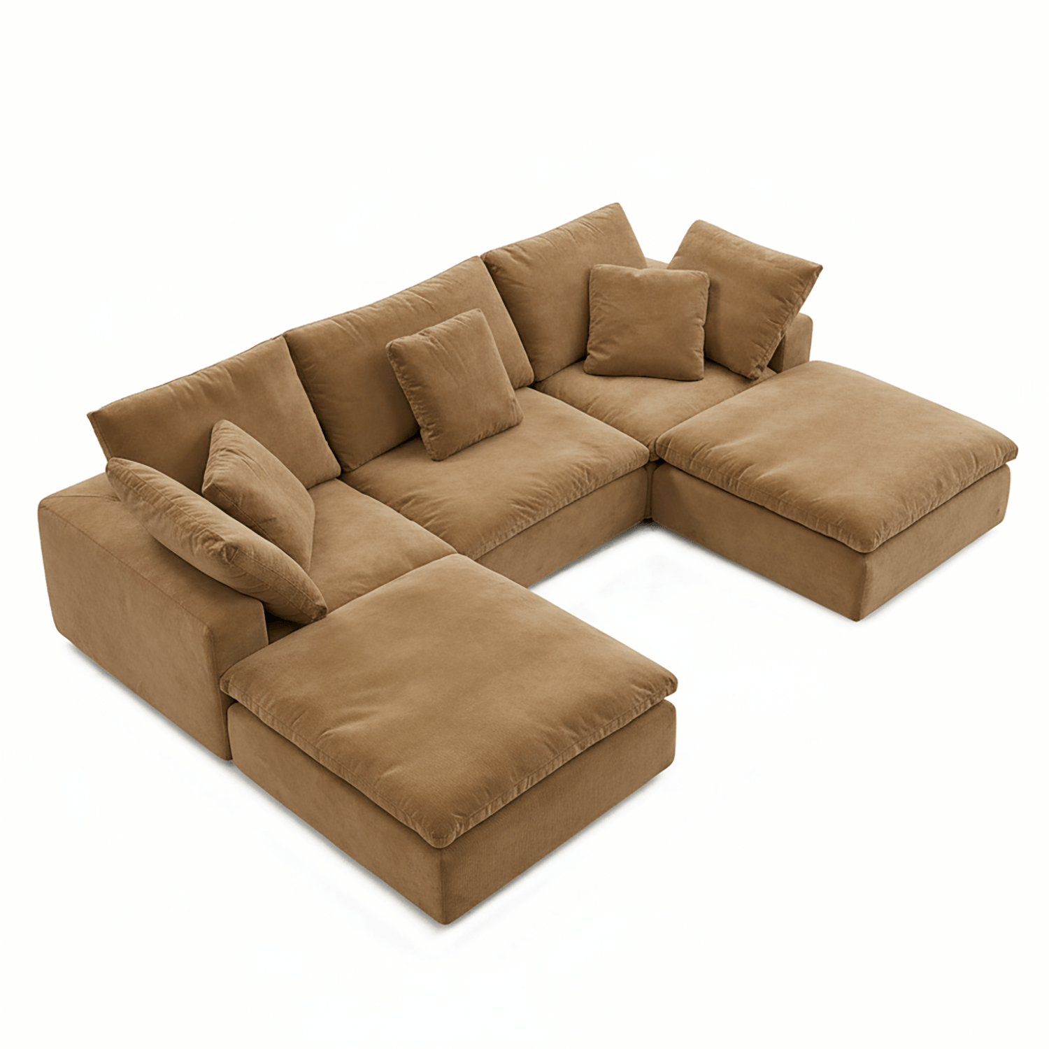 Modern brown velvet sofa set with structured cushions, designed for home furniture.