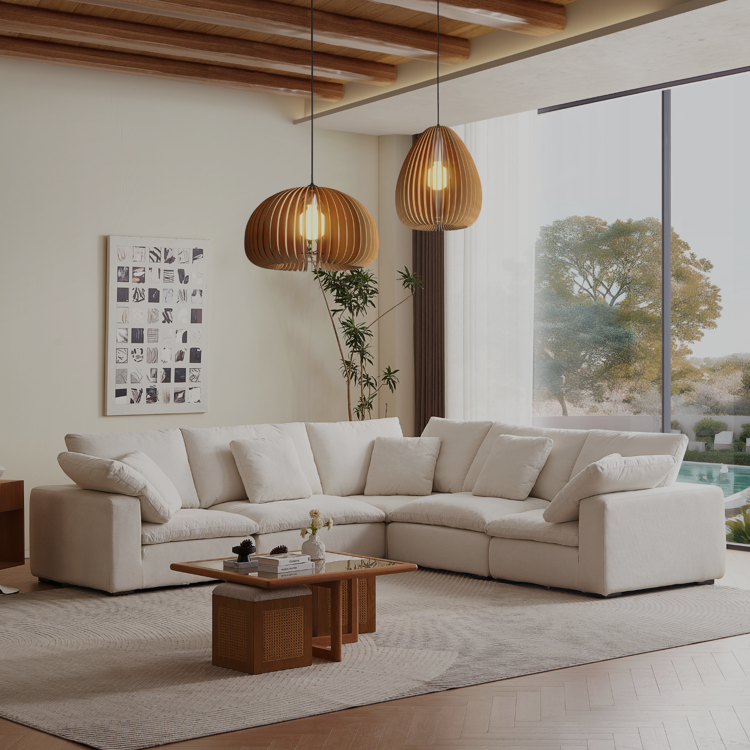 Oversized cloud couch sectional in white, styled as premium living room furniture.