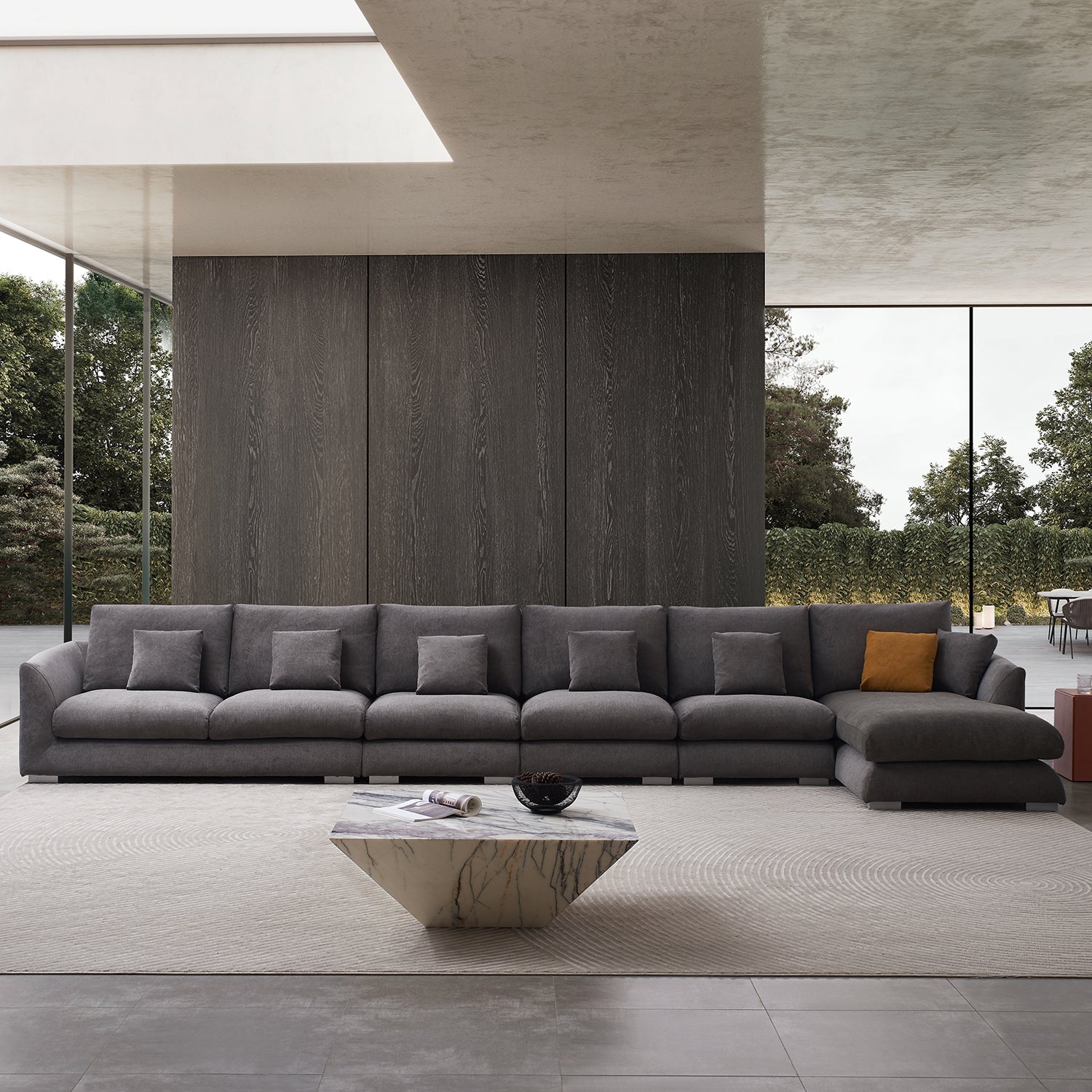 Feathers Sectional Sofa Mario Capasa Grey 200 inch Facing Right