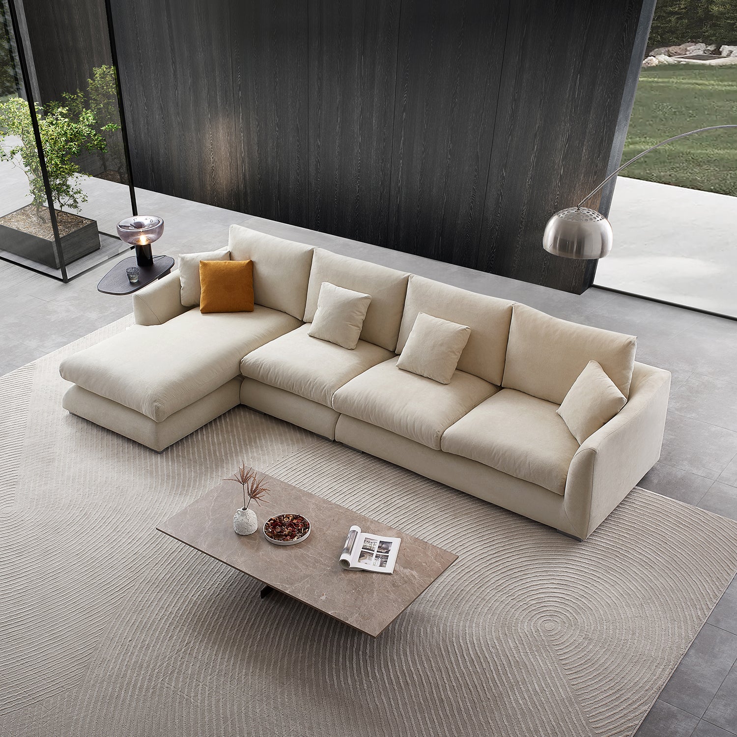 Feathers Sectional Sofa Mario Capasa Beige 110 inch Facing Left