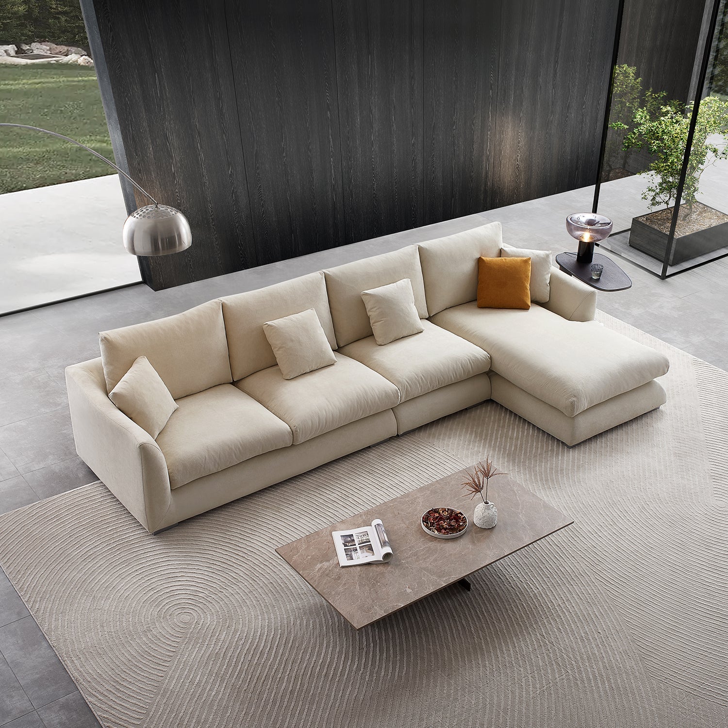 Feathers Sectional Sofa Mario Capasa Beige 110 inch Facing Right