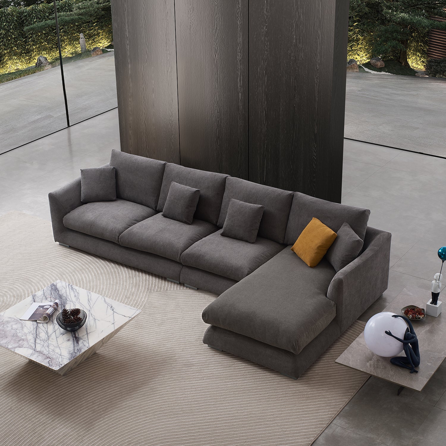 Feathers Sectional Sofa Mario Capasa Grey 110 inch Facing Right