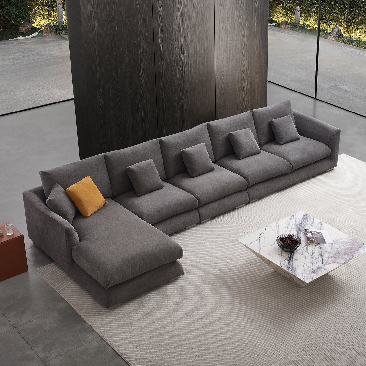 Feathers Sectional Sofa Mario Capasa Grey 170 inch Facing Left