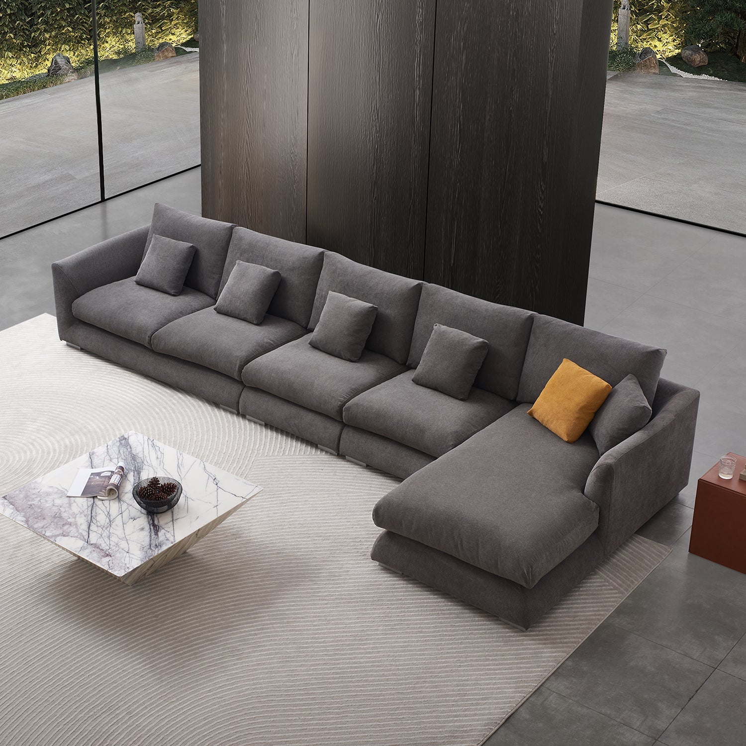 Feathers Sectional Sofa Mario Capasa Grey 170 inch Facing Right