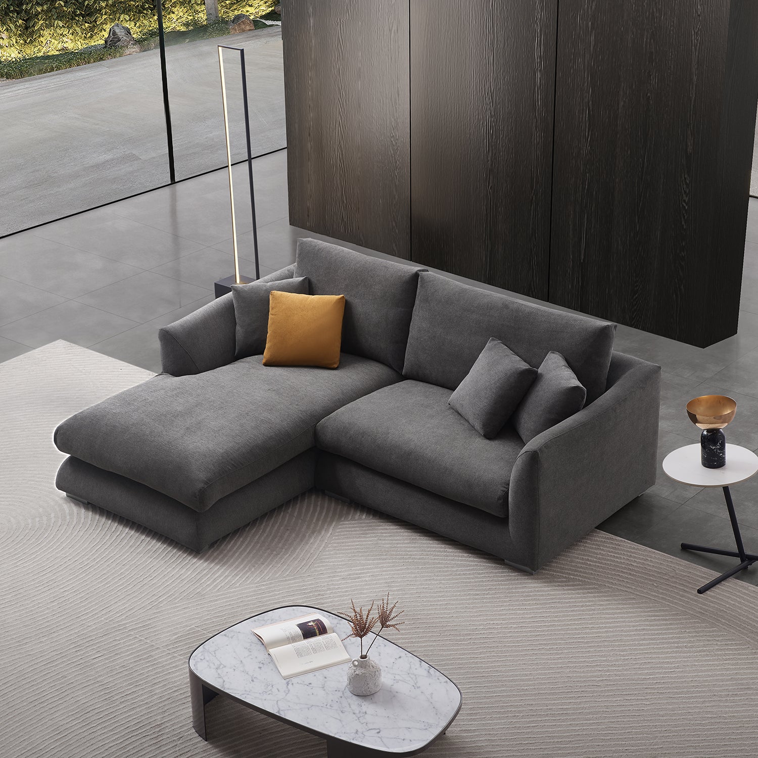 Feathers Sectional Sofa Mario Capasa Grey 88 inch Facing Left