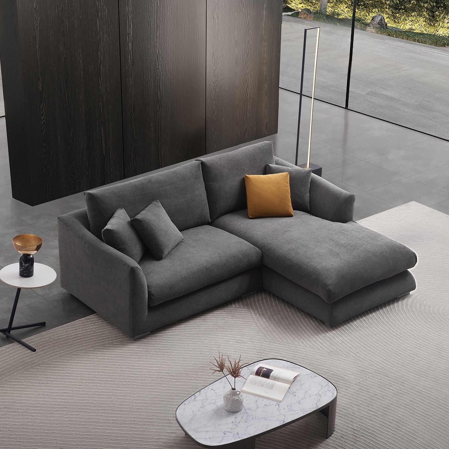 Feathers Sectional Sofa Mario Capasa Grey 88 inch Facing Right