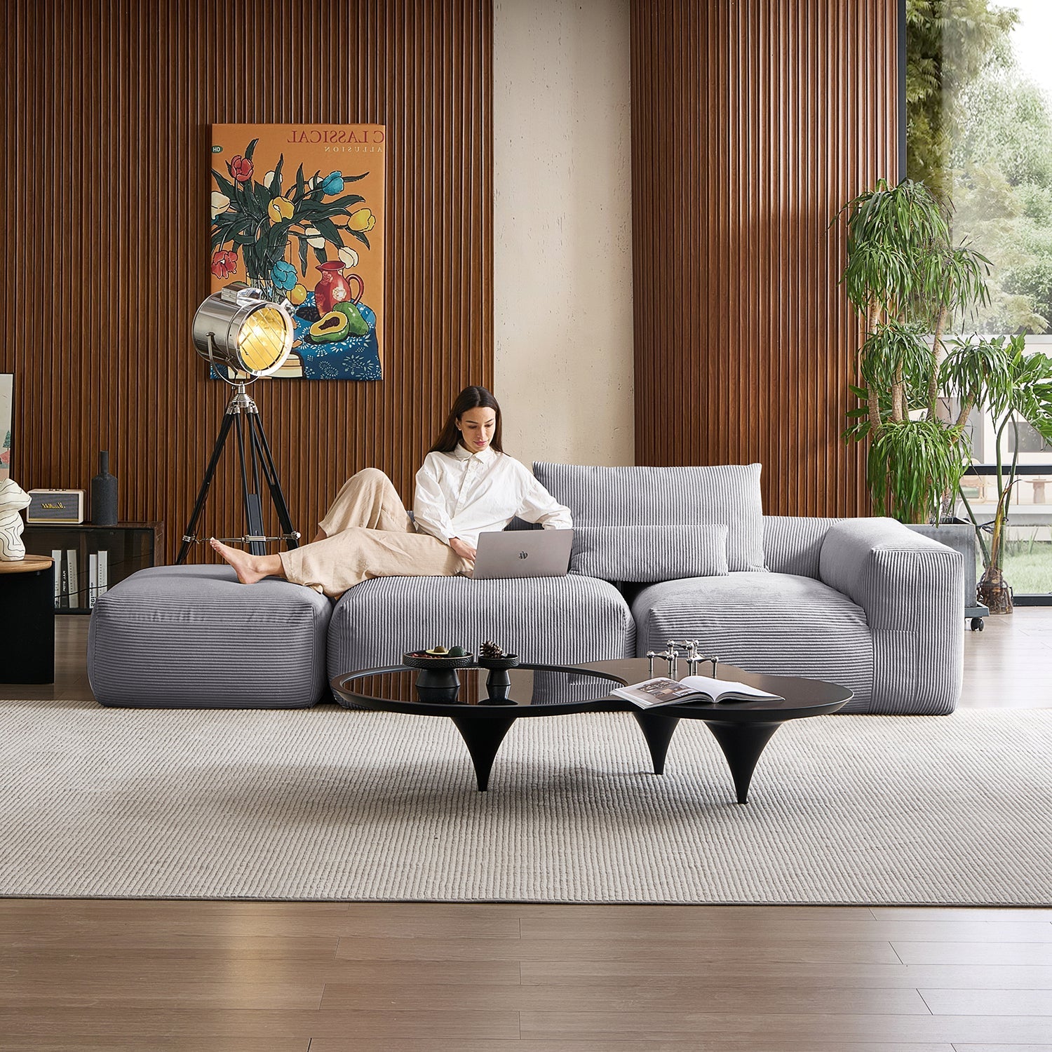 Mellow Half-Closed Sectional with Ottoman