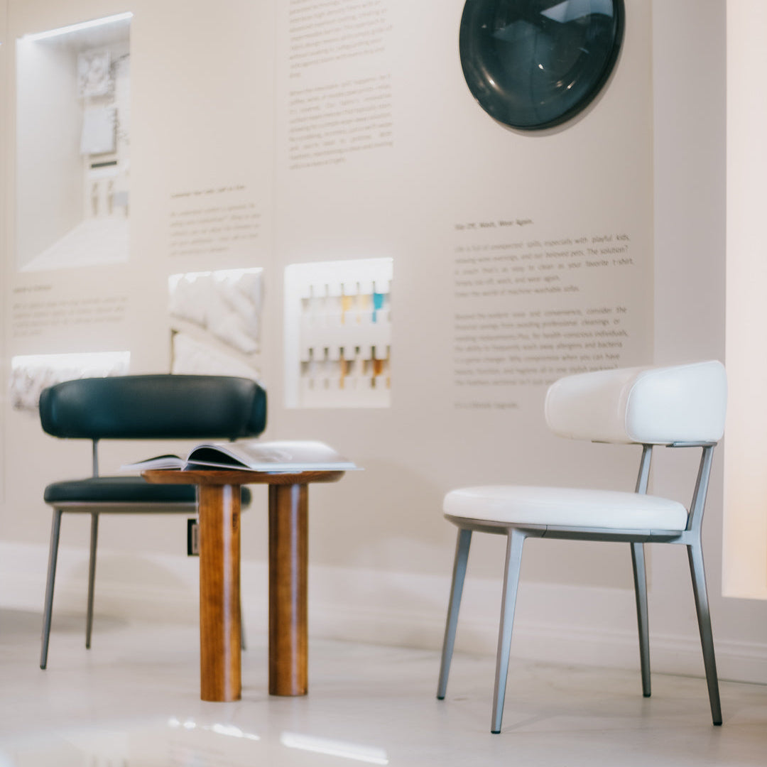 Modern chairs and table in a minimalistic room setting