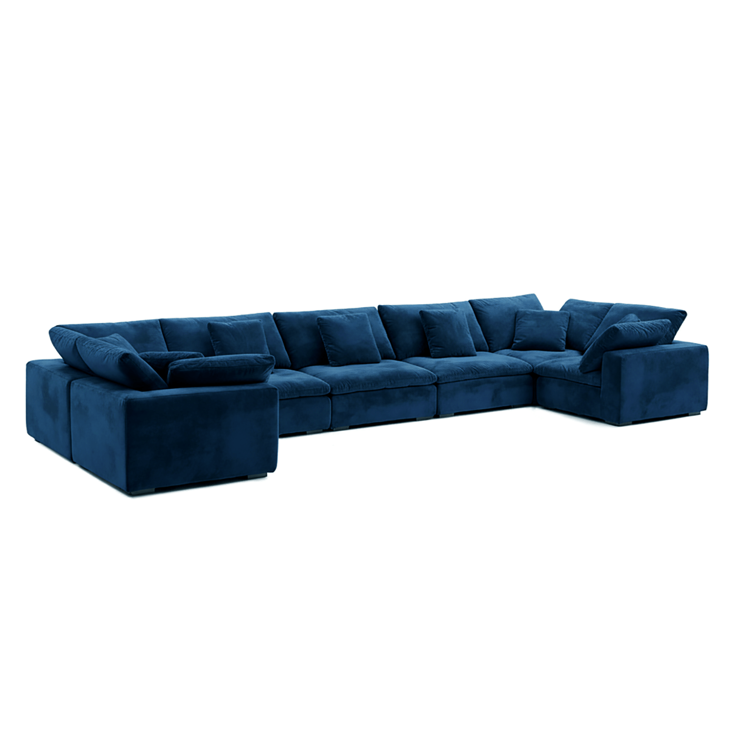 Classic velvet sectional sofa in royal blue, styled for modern home furniture settings.