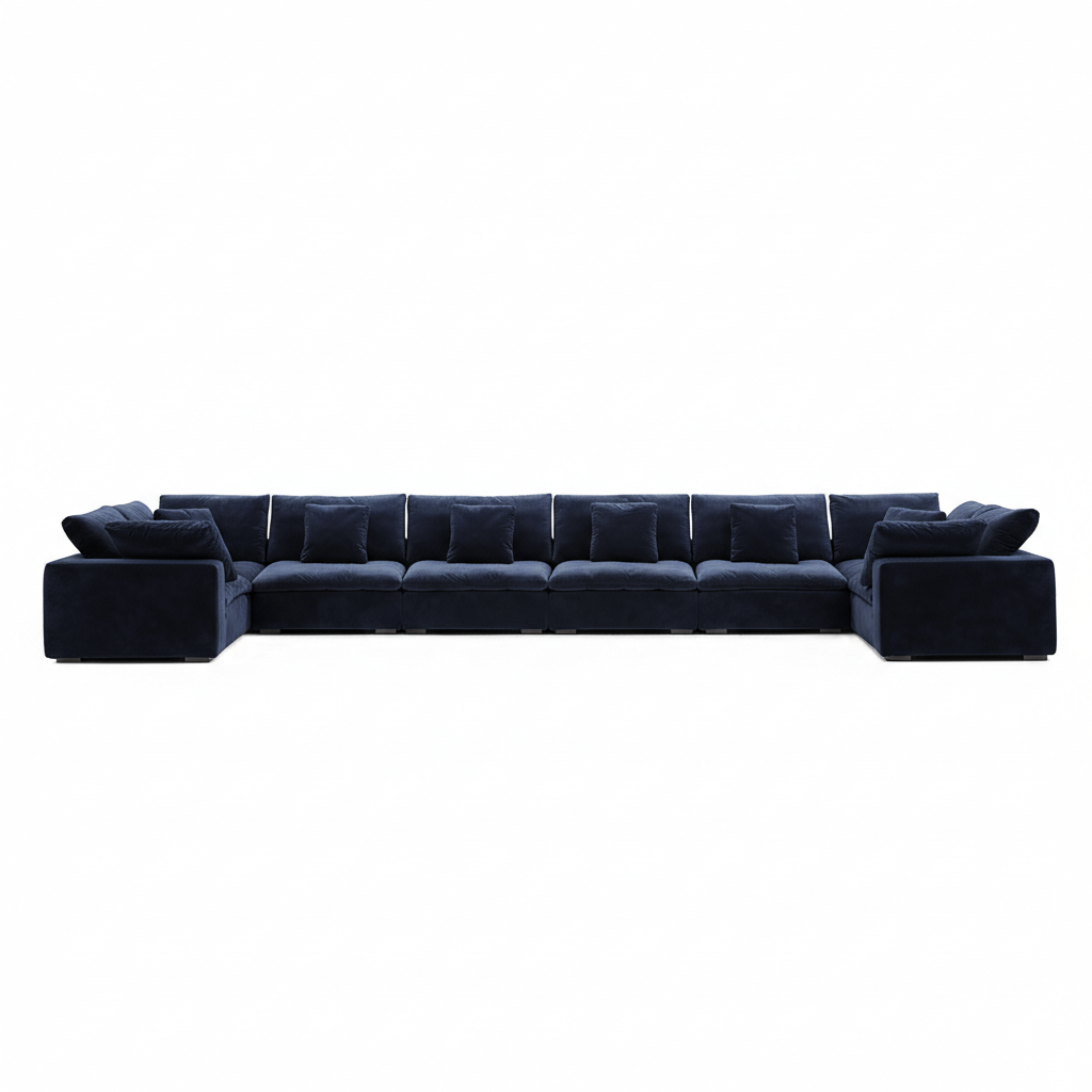 Contemporary performance velvet sofa in blue, built for modern living room furniture.