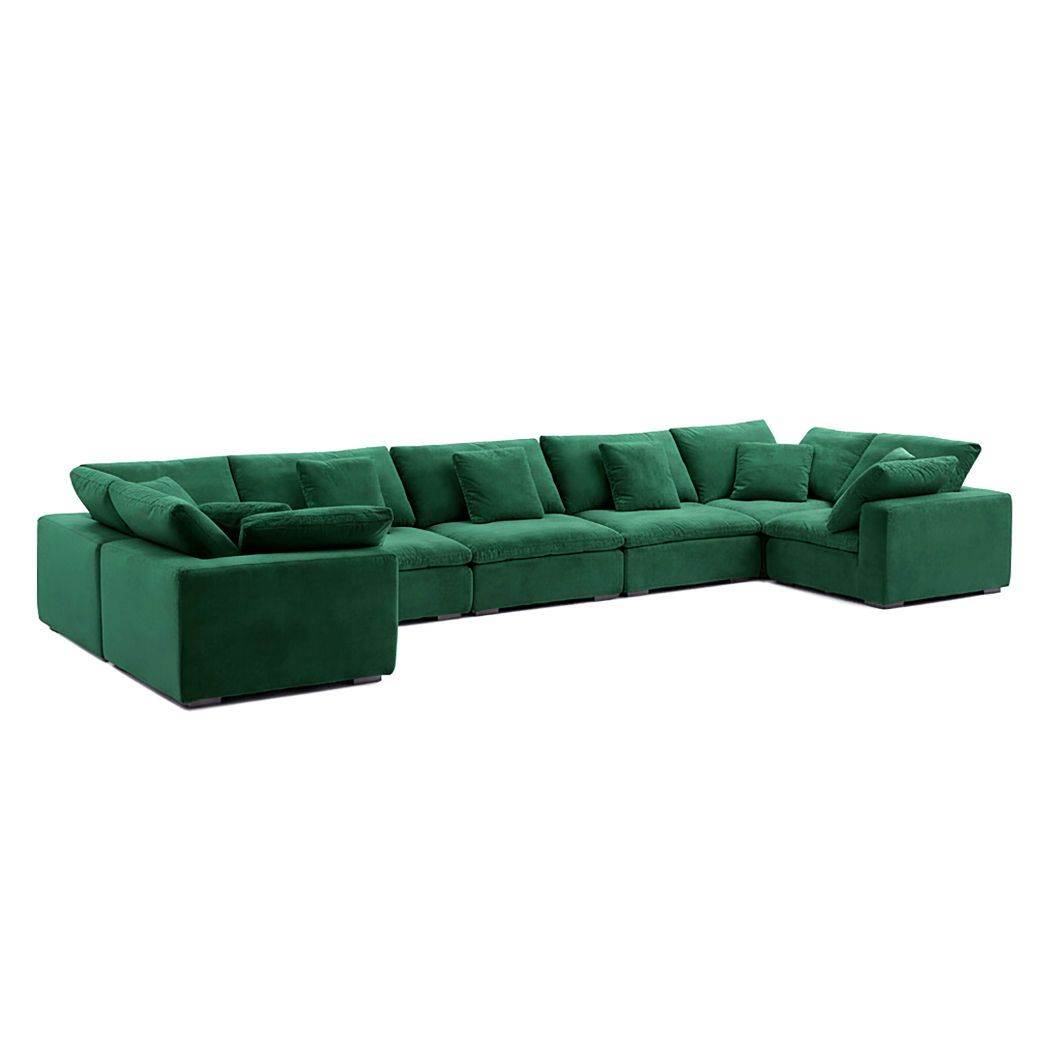 Modern emerald velvet sectional with deep seating and refined living room furniture form.
