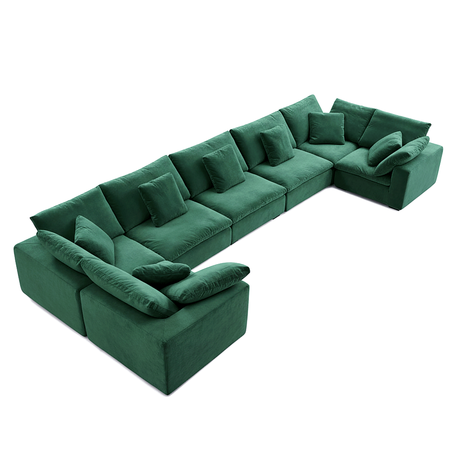 Sculptural olive velvet sofa with modular comfort, styled for premium home furniture interiors.