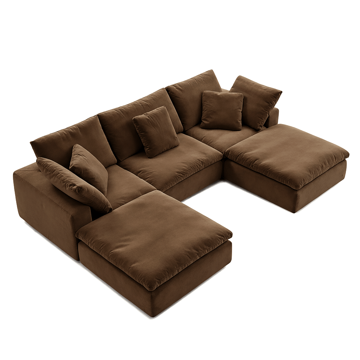 Mid-century inspired velvet couch in dark brown, part of curated living room furniture sets.