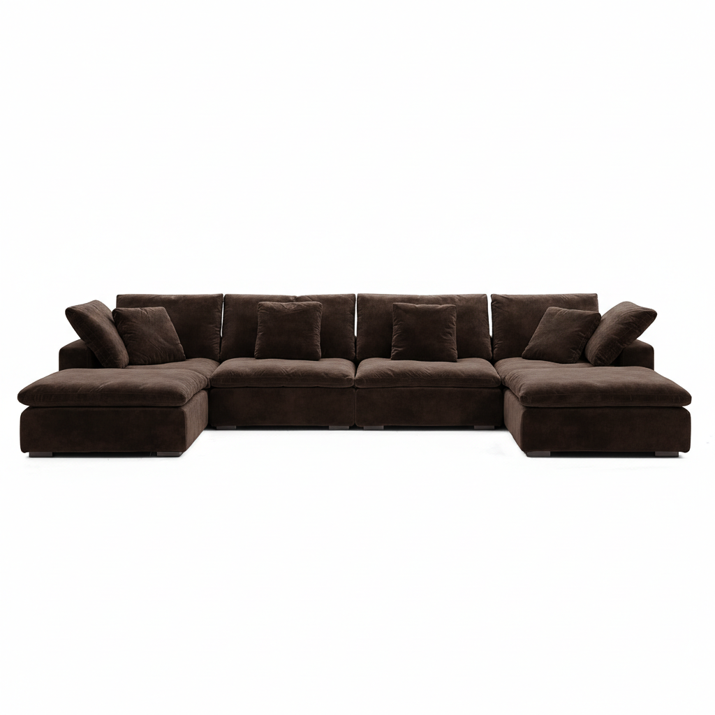 Cozy brown velvet modular couch with plush comfort with modern living room furniture form.