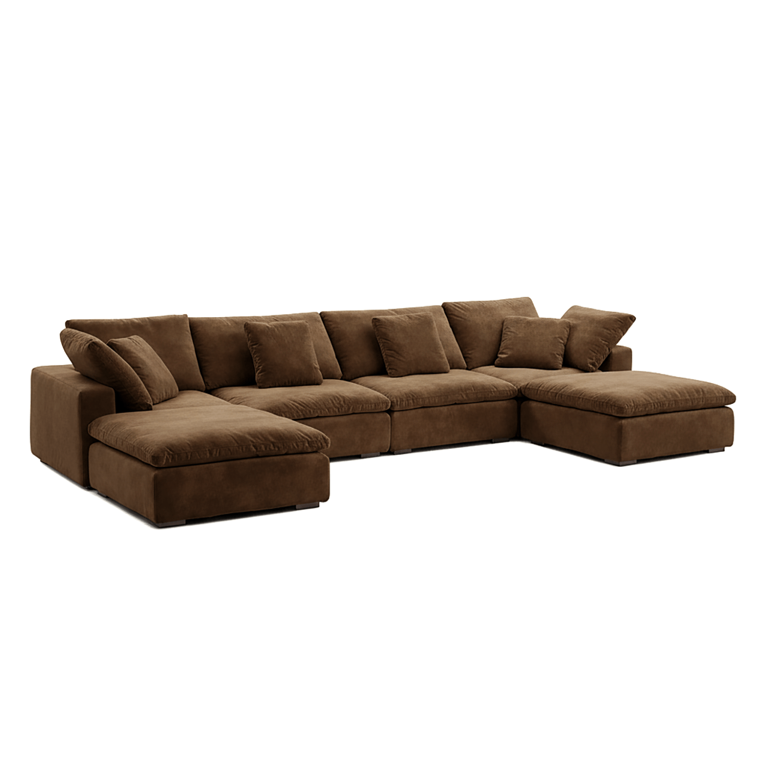 Cozy brown velvet modular couch with plush comfort with modern living room furniture form.