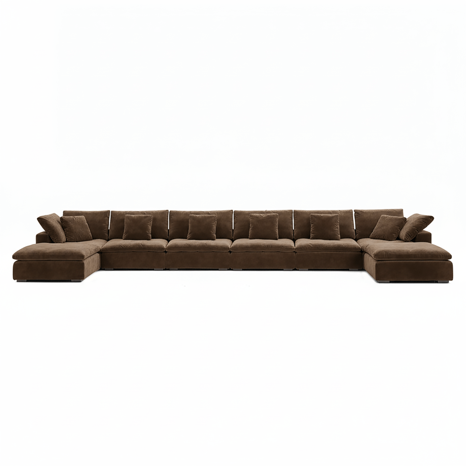 Sleek velvet sectional sofa in coffee tone, crafted for warm home furniture interiors.