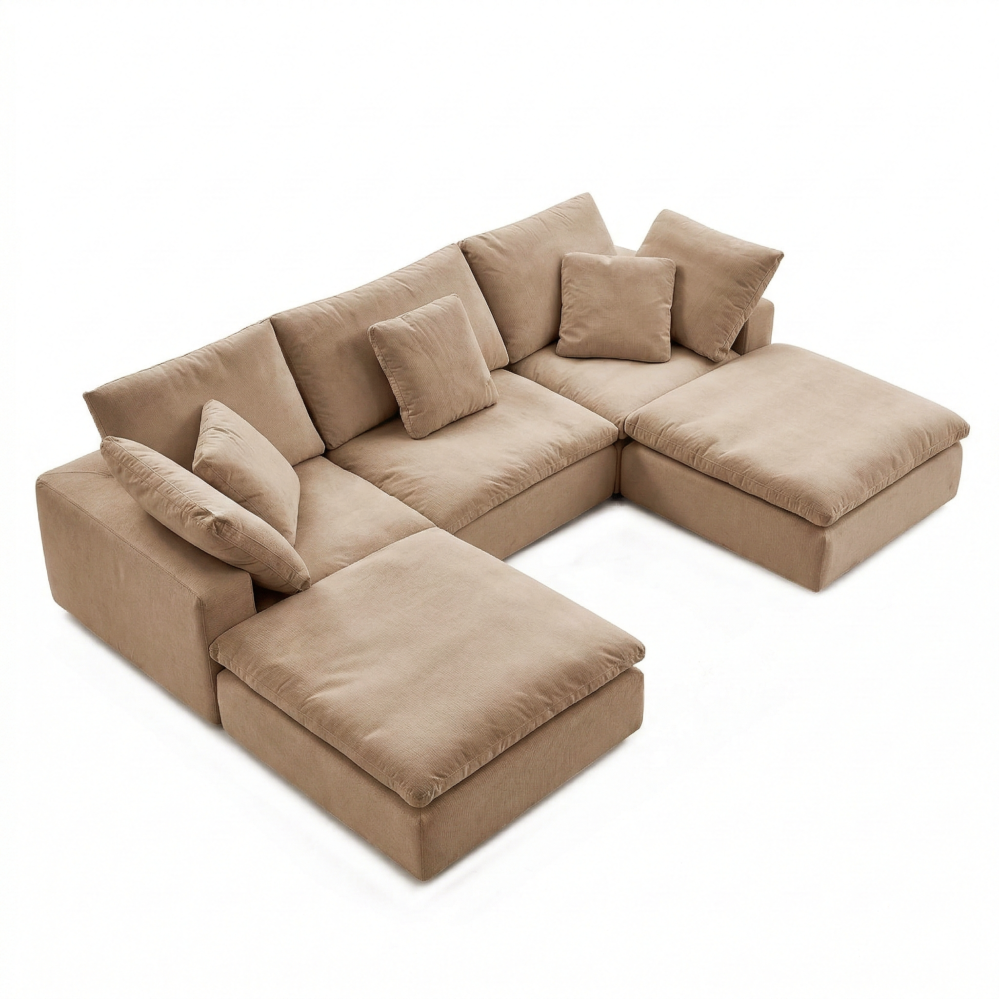 Modern brown velvet sofa set with structured cushions, designed for home furniture.