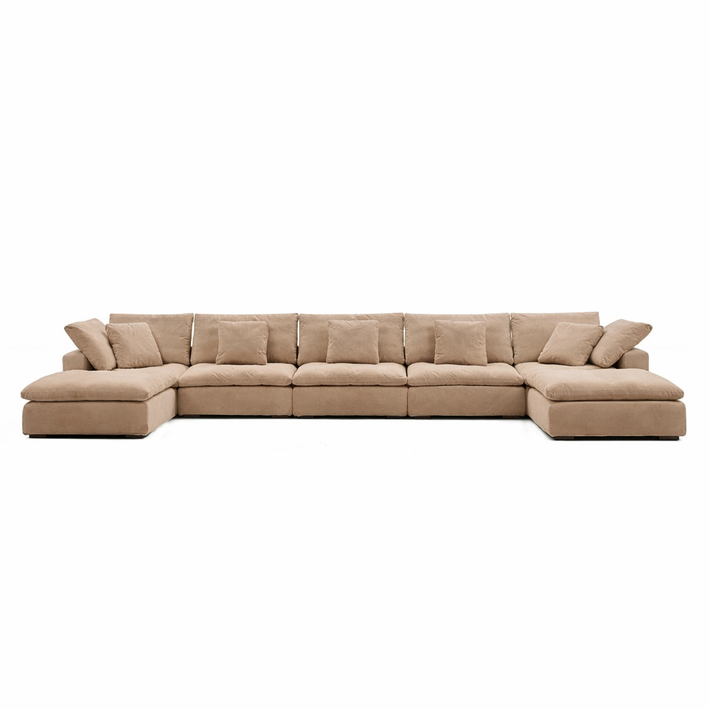 Relaxed performance velvet sofa in brown hue, part of elevated home furniture.